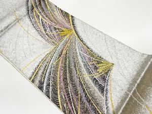 曲線に抽象模様織出し袋帯